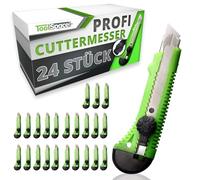 ToolSpace 24x Cutters Professionnels 18 mm Lame Carbone 7 Segments Poignée Antidérapante Verrouillage À Vis Guide Métallique Carton Papier Peint Moquette Travaux Intensifs Chantier Atelier Pro Usage