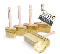 ToolSpace 5 Pièce Pinceau 70/90/110/130/150 mm Brosse en Bois pour Lasure Badigeon Chauler de la Peinture à la Chaux Spalter Large avec Poil Naturel pour Application Terrasse Mur Murale à Effet Papier