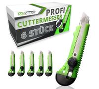 ToolSpace 6x Cutters Professionnels 18 mm Lame Acier Carbone 7 Segments Poignée Antidérapante Verrouillage À Vis Guide Métallique Carton Papier Peint Moquette Bricolage Chantier Atelier Durable Pro