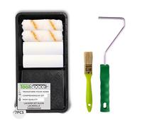 ToolSpace 7 Pièces Rouleau Kit - Rouleaux 2 x 11 cm et 2 x 11 cm avec Manche - Pinceau 25 mm avec Bac - pour Peinture Murale Interieur Mur - Outils pour Application Crepi Sous Couche - Plafond Murs