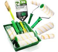ToolSpace 9pcs Rouleau de Peinture Kit 2x18 cm et Mini Rouleaux 2x11 cm | avec Manche Pinceau 2 x 36 mm avec Bac pour Peinture Murale Interieur Mur - Outils pour Application Crepi Sous Couche Plafond