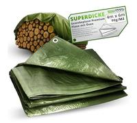 ToolSpace Bâche De Protection Tissée 4 X 6 M Verte 90 G/m² Imperméable avec Œillets Métalliques Corde Renforcée Jardin Chantier Remorque Bateau Bois Meubles Extérieur Stockage Robuste UV Polyéthylène