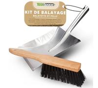 ToolSpace Balayette avec Pelle Metal 37 cm - Brosse en Bois 32 cm pour Boulangerie Farine - Ramasse Poussiere avec Fibre Nylon pour Jardin Balayage Extérieur - Balai avec Manche pour Nettoyage