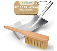 ToolSpace Balayette avec Pelle Metal 37 cm - Brosse en Bois 32 cm pour Boulangerie Farine - Ramasse Poussiere avec Fibre Naturel pour Jardin Balayage Extérieur - Balai avec Manche pour Nettoyage