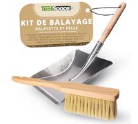 ToolSpace Balayette avec Pelle Metal 45 cm - Brosse en Bois 32 cm pour Boulangerie Farine - Ramasse Poussiere avec Fibre Naturel pour Jardin Balayage Extérieur - Balai avec Manche pour Nettoyage