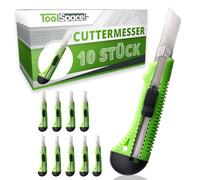 ToolSpace Cutter Couteau de Chantier Cutters Segmentés avec Lame Acier Inoxydable Guide Métallique Blocage Sécurisé Poignée Antidérapante pour Carton Tapis Plastique Bricolage - 18 mm Set de 10