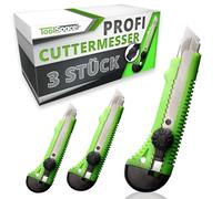 ToolSpace Cutter Couteau de Chantier Cutters Segmentés avec Lame Acier Inoxydable Guide Métallique Blocage Sécurisé Poignée Antidérapante pour Carton Tapis Plastique Bricolage - 18 mm Set de 3