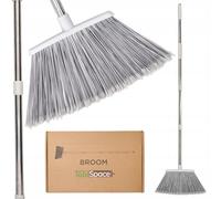ToolSpace Grand Balai Jardin Extérieur avec Manche Télescopique Acier 133 cm (Max 145 cm) Brosse 38 cm pour Terrasse Garage Nettoyage des Routes Poils Durs Recourbés Industriel Gros Travaux Gris