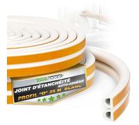 ToolSpace Joint Porte Entree, Fenetre, Isolation Porte, Fenetre Anti Froid - Bande d'étanchéité autocollante pour portes et fenêtres - 25m - Profil D blanc - Joint pour porte - Joint pour fenêtre