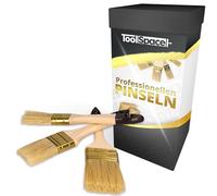 ToolSpace Kit 4 Pinceaux Plats Professionnels 25mm 36mm 50mm Brosses en Poils Naturels pour Peinture Vernis Lasure Acrylique Huile Bois Meubles Murs Manche en Bois Idéal Bricolage et Rénovation