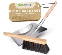 ToolSpace | Kit de Balayage | 2-part | Balayage Maison pour Nettoyage | Pelle en Metal avec Manche en Bois et Balayette | Brosse Fibres Synthétiques | Ramasse Poussière pour Cheminée, Jardin