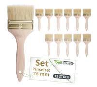 ToolSpace Lot de 12 Pinceau 76 mm Pinceaux Plats avec Poil Naturel - Brosse pour Peinture Acrylique Vernis - Queue de Morue pour Travaux Émaux Teinture Bricolage - Coude Professionnels e Rechampir