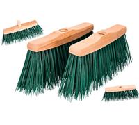 ToolSpace Lot de 2 Têtes de Balai Extérieur et Intérieur 24 cm Brosse de Rue Cantonnier avec Poils Longs Durs Plastique Vert Support en Bois de Hêtre pour Terrasse Chantier Garage Nettoyage Sol Lourd