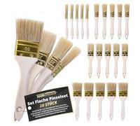 ToolSpace Lot de 20 Pinceau 15/25/36/50 mm Pinceaux Plats avec Poil Naturel - Brosse pour Peinture Acrylique Vernis - Queue de Morue pour Travaux Émaux Teinture Bricolage - Coude Professionnels
