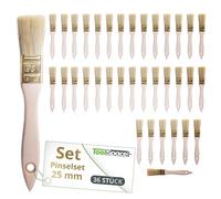 ToolSpace Lot de 36 Pinceaux Plats 25 mm Poils Naturels Manche en Bois Virole Métal Vernis Lasure Teinture Peinture Acrylique Laque Émaux Enduit Meubles Murs Bois Fenêtres Portes Plinthes Rénovation