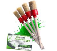 ToolSpace Lot de 4 Pinceau Rond 20/25/30/35 mm Pinceaux avec Poil Naturel pour Peinture Rechampir - Brosse pour Meubles Cire Lasure - avec Manche pour Nettoyage Voiture Retouches - Précise Angle
