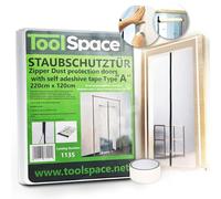 ToolSpace Porte Anti-Poussière de Chantier Rideau de Protection Réutilisable Barrière de Poussière avec Fermeture Éclair Double Face pour Rénovation 220×120cm avec Ruban Adhésif - Film en PEBD 100μ