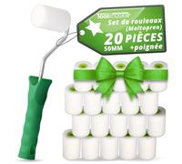 ToolSpace Rouleau Peinture Rouleaux Mousse Lisse avec Manche pour Bois Métal Carrelage Meubles Projets DIY Laques et Vernis Manchon Haute Densité Application Absorption Optimale - 5 cm Lot de 20