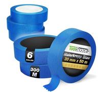 ToolSpace Ruban de Masquage Bleu - Scotch Adhésif Crêpe UV pour Peinture Decoratif - Papier Collant Rouleau 30 mm x 50 m lot de 6 - pour Multi Surfaces Intérieur Extérieur et Fenêtres Portes