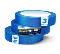 ToolSpace Ruban de Masquage Bleu - Scotch Adhésif Crêpe UV pour Peinture Decoratif - Papier Collant Rouleau 25 mm x 50 m lot de 3 - pour Multi Surfaces Intérieur Extérieur et Fenêtres Portes