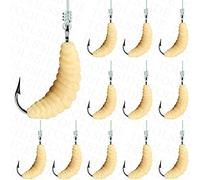 TOOLSSIDE 1 douzaine de vers de cire en caoutchouc #10 - Appâts de pêche aux asticots - Cire de pêche en plastique souple pour truite, crappie, pêche à la mouche - Faux asticots 12 pièces #10