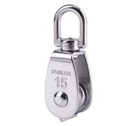 TOOLSTAR Poulie simple M15 en acier inoxydable 304 - Poulie pivotante - Charge de 35 kg - Pour câble métallique