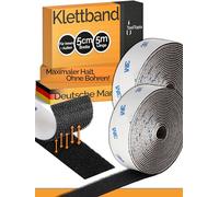 ToolTopia Bande Velcro autocollante extra forte pour l'extérieur et l'intérieur (colle de marque 3M) 50 mm x 5 m Noir Velcro I Ruban adhésif Velcro pour bricolage, bricolage, maison, couture, etc