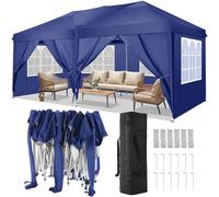 TOOLUCK Tente-baldaquin escamotable de 3 x 6 m avec 6 parois latérales pour fêtes, auvent de Camping, tonnelle Portable pour arrière-Cour, Tente d'événement Commercial, Bleu Marine