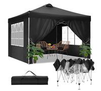 TOOLUCK Tonnelle Pliante 3 x 3 m - Étanche - Robuste - avec aération - 4 Panneaux latéraux - 4 Sacs de Sable - Noir
