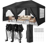 TOOLUCK Tonnelle Pliante 3x6m Barnum Pliant Tonnelle de Jardin Exterieur Imperméable Pliant Tente de Reception Gazebo avec 6 Côtés, Noir