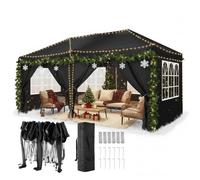 TOOLUCK Tonnelle Pliante 3x6m Barnum Pliant Tonnelle de Jardin Exterieur Imperméable Pliant Tente de Reception Gazebo avec 6 Côtés, Noir