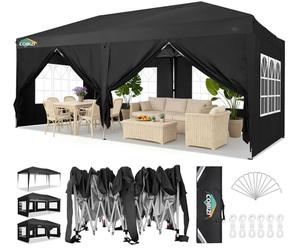 TOOLUCK Tonnelle Pliante 3x6m Barnum Pliant Tonnelle de Jardin Exterieur Imperméable Pliant Tente de Reception Gazebo avec 6 Côtés, Noir