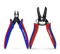 TOOLUTION Jeu 2 Pinces Électricien : Dénudeur 17,8 cm + Coupe-Fil 12,7 cm | Pince dénuder réglable + coupe-fil précis, acier trempé, ressort intégré, poignées antidérapantes, électricité bricolage