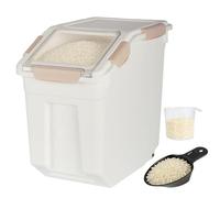 Toolzia Distributeur de riz de 10 kg avec cuillère - Conteneur hermétique de stockage de riz pour aliments secs - Grand bac hermétique pour céréales (rose)