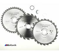 toolzone PA021 Lot de 3 lames de scie circulaire 184 mm TCT 20, 24 et 40 dents avec anneaux adaptateurs, 12 V, argent