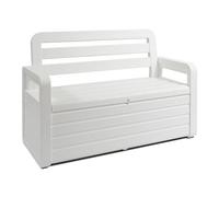 Toomax Coffre Foreverspring avec assise 2 personnes et compartiment intérieur de 270 L, en plastique effet bois, dimensions 132,5 x 58 x 89 cm, article 599, couleur : blanc