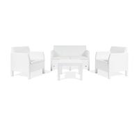 Toomax Ensemble Matilde de jardin 4 places. Canapé, 2 fauteuils et une table basse, finition effet rotin, couleur blanche.