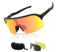 ToopMount Lunettes de Cyclisme Polarisées, Lunettes de Soleil Sport avec 3 Lentilles (Noires - Semi-Cerclées)