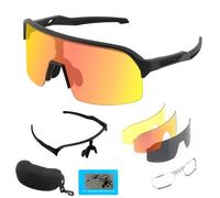 ToopMount Lunettes de Cyclisme Polarisées, Lunettes de Soleil Sport UV400 avec 3 Lentilles pour Hommes Femmes Baseball TR90 (Noires - Semi-Cerclées)