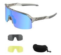 ToopMount Lunettes de Cyclisme Polarisées, Lunettes de Soleil Sport UV400 avec 5 Lentilles pour Hommes Femmes Baseball TR90 (Gris Clair - Semi-Cerclée)