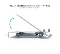Tooq Support Réglable pour Ordinateur Portable et Tablette, Aluminium Gris, Ergonomic à Hauteur et Inclinaison Ajustables, Compatible 11 à 17.3 Pouces