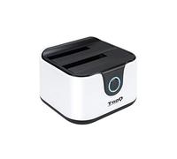 TooQ TQDS-802BW - Station d'accueuil double baie SATA pour disques de 2.5" et 3.5", USB 3.0 et USB 2.0 HOST, fonction CLONE offline, Noir / Blanc