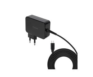 TooQ TQLC-USBCGAN90PD Chargeur Secteur 90W USB-C Power Delivery 3.0, GaN, 110-240V, Câble USB-C intégré 1.8m, Noir, Certifié CE/FCC/RoHS