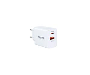 TooQ TQWC-2SC04WT Chargeur Secteur Universel 1x USB 2.0 + 1x USB Type-C, Quick Charge 3.0, 20W, 5-12V, Blanc, Adaptateur EU, RoHS