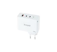 TooQ TQWC-GANQC2PD100W Chargeur Secteur Universel 100W GaN, 2x USB Type-C, 1x Micro-USB 2.0, 100-240V, Blanc, Certifié CE/RoHS