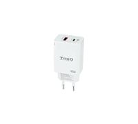 TooQ TQWC-GANQCPD45WT Chargeur Secteur Universel 45W GaN, 1x USB 2.0, 1x USB-C, Charge Rapide, 100-240V, Blanc, Prise EU, Compatibilité Windows/Mac