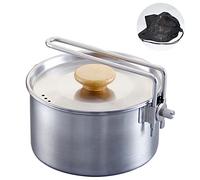 TOOSOAR Casserole Camping Acier Inoxydable, PortablePopote Camping avec Poignée Pliable, pour Pêche/Survie/Randonnée/Outdoor/Pique-Nique