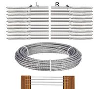 TooTaci 30M Cable Inox,3mm Cable Métallique avec 10 paires filetage manuel gauche et droite Tendeurs Vis pour poteau en bois,Câble en Acier Inoxydable T316,pour Kit Garde-corps terrasse/escalier