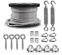TooTaci 5mm Cable inox,Corde en Acier Inoxydable à Suspendre Kit,30M/5mm Câble en Acier Inoxydable Revêtu avec M6 Tendeurs de Fil,Serre-câbles,pour Kit de Garde Corps,Fil a linge,Plantes Grimpantes