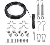 TooTaci Cable Acier 30M Corde en Acier Inoxydable à Suspendre Kit, Noire Gaine Cable inox 2.5mm avec M5 Tendeur Cable & Serre-câbles,Anti-affaissement pour Jardin Fil, Lumières Suspendues DIY